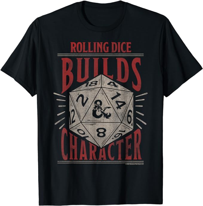 Dungeons & Dragons Rolling Dice Builds Character Short Sleeve T-Shirt