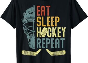 Eat Sleep Hockey Repeat Kids Adult Ice Hockey Retro Vintage T-Shirt