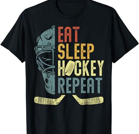 Eat sleep hockey repeat kids adult ice hockey retro vintage t-shirt