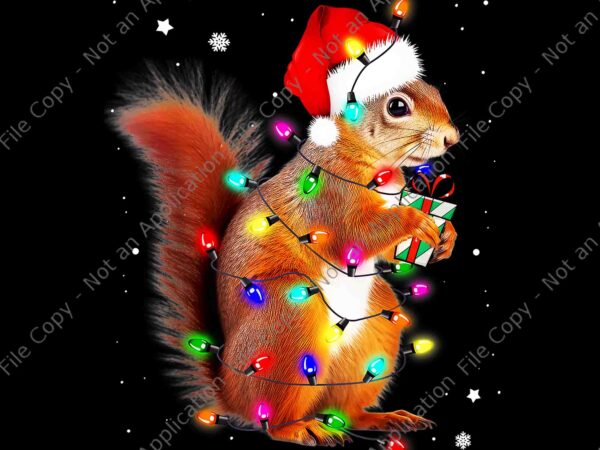 Squirrel christmas hat santa png, squirrels lover xmas png, squirrel light xmas png t shirt template vector