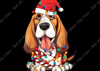 Basset Hound Santa Christmas Lights Dog Lover Xmas Png, Basset Hound Santa Png, Basset Hound Xmas Png