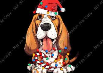 Basset hound santa christmas lights dog lover xmas png, basset hound santa png, basset hound xmas png