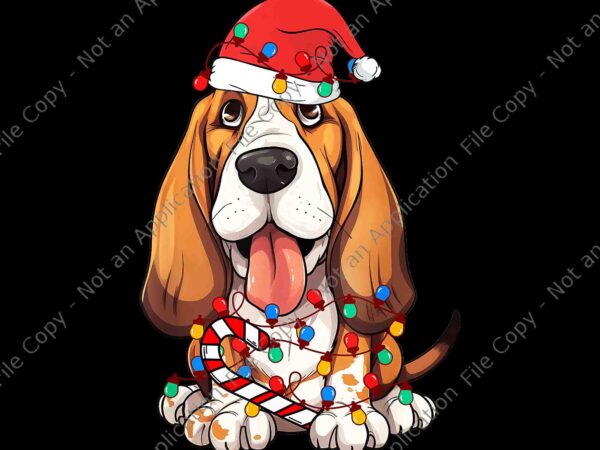 Basset hound santa christmas lights dog lover xmas png, basset hound santa png, basset hound xmas png t shirt template