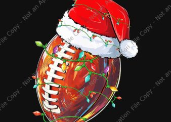 Christmas Football Team Santa Sports Png, Rugby Ball Santa Hat Lights Png, Ball Wearing Santa Hat Png t shirt vector file