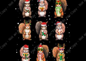 Squirrels Christmas Lights Png, Squirrel Lover Xmas Png, Squirrels Santa Png