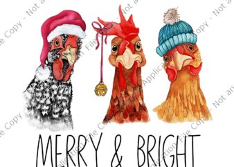 Merry & Bright Chickens Png, Cute Chickens Christmas Png, Christmas Farm Animal Funny Holiday Png