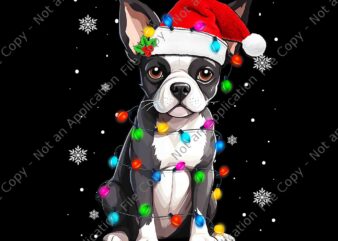 Boston Terrier Christmas Santa Hat Tree Lights Png, Boston Terrier Christmas Png, Dog Christmas Png, Dog Xmas Png t shirt template