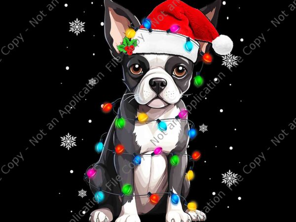 Boston terrier christmas santa hat tree lights png, boston terrier christmas png, dog christmas png, dog xmas png t shirt template