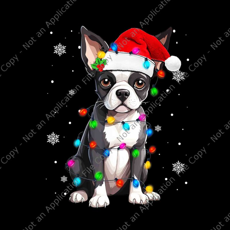 Santa Boston Terrier Christmas Tree Light T-Shirt Santa Boston Terrier Christmas Tree Light T-Shirt