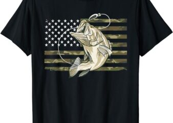 Fishing Camouflage US American Flag Bass Fish Fisherman Camo T-Shirt
