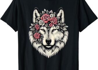 Floral Wolf Animal Cute Botanical Wolf Flowers Wolf Lovers T-Shirt