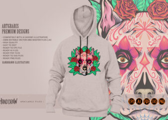 Floral fiesta dog head bloom muertos t shirt graphic design