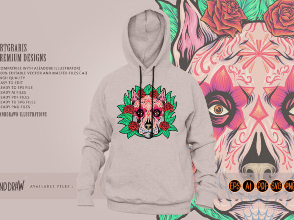 Floral fiesta dog head bloom muertos t shirt graphic design