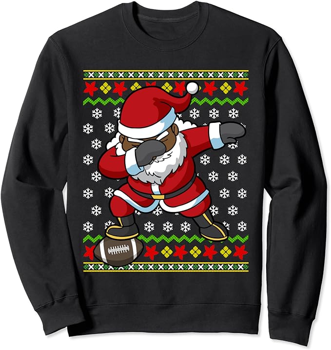 Football Dabbing Black African American Santa Christmas Sweatshirt