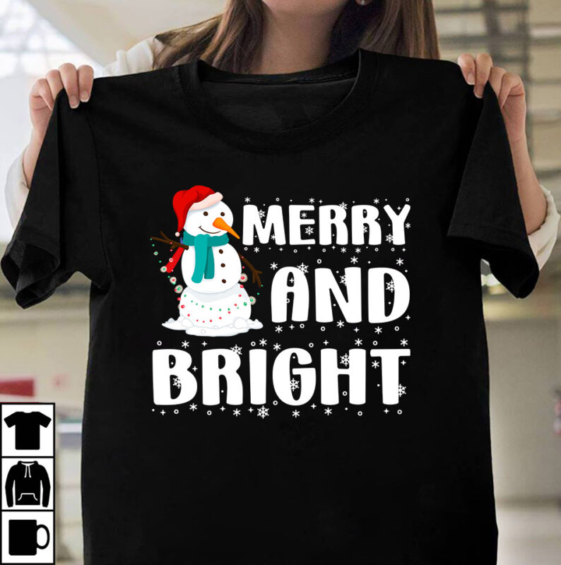 Merry And Bright Christmas T-shirt Design,Christmas SVG ,Christmas PNG ,CHristmas SUblimation, Christmas T-shirt Design BUndle