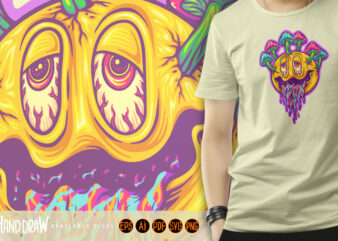 Funky fungi dripping magic psychedelic emoji t shirt graphic design