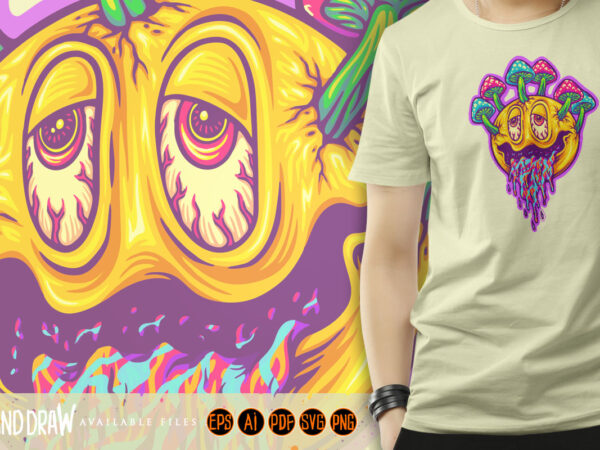 Funky fungi dripping magic psychedelic emoji t shirt graphic design