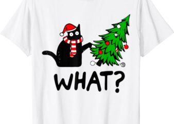 Funny Black Cat Gift Pushing Christmas Tree Over Cat What T-Shirt