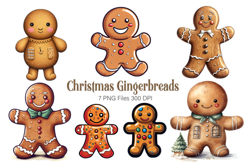 Funny Christmas Gingerbreads. PNG Bundle.