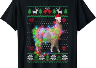 Funny Llama Lights Tangled Ugly Sweater Christmas Animals T-Shirt