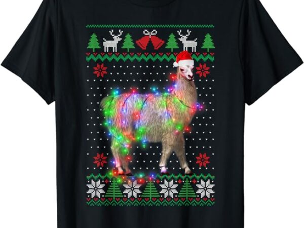 Funny llama lights tangled ugly sweater christmas animals t-shirt