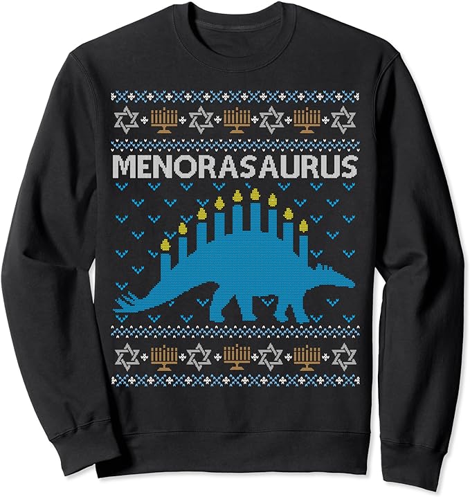 Funny Ugly Hanukkah Sweater Dinosaur Menorah Dino Sweatshirt