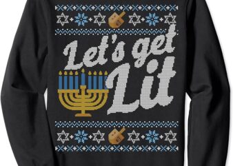 Funny Ugly Hanukkah Sweater Lets Get Lit Menorah Sweatshirt