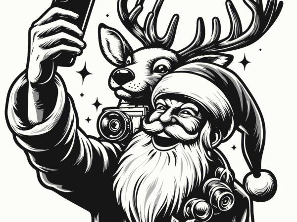 Funny santa selfie on deer christmas holiday t shirt graphic design