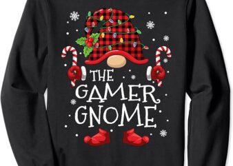 Gamer Gnome Buffalo Plaid Christmas Tree Family Xmas Sweatshirt