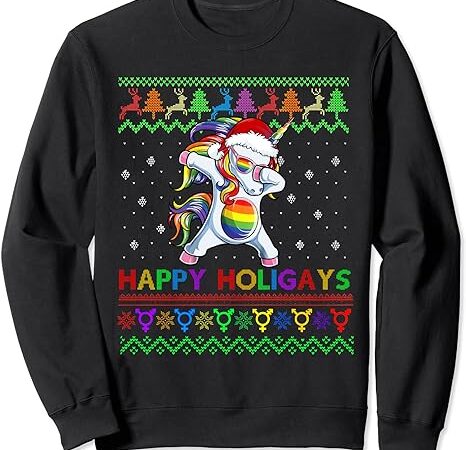 Gay christmas sweater happy holigays rainbow dabbing unicorn sweatshirt