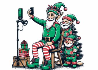 Gnome Christmas Take a Selfie t shirt design template