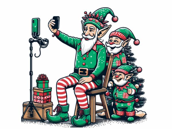 Gnome christmas take a selfie t shirt design template