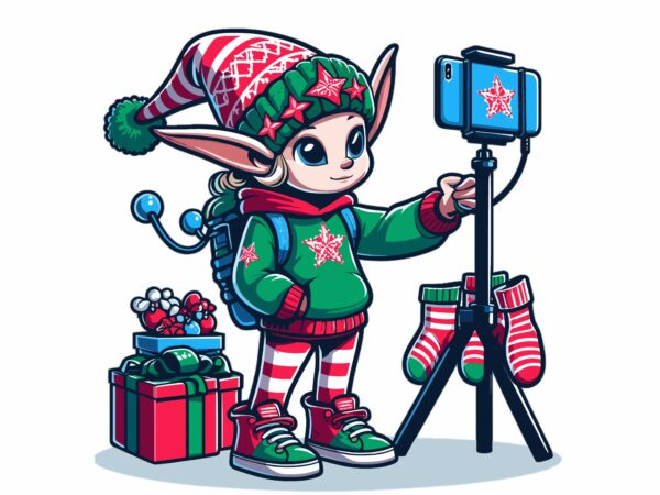 Gnome christmas on selfie t shirt design template