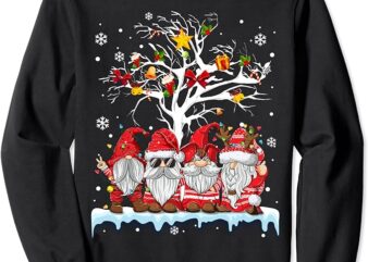 Gnomies In Red Gnome Christmas Ugly Tree Lights Snow Winter Sweatshirt