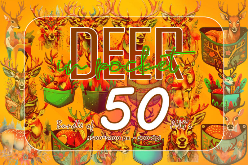 Deer In Pocket Illustration Clipart 50 PNG Bundle