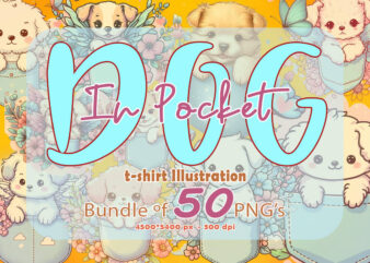 Exclusive Sweet Puppy in Pocket Clipart 50 Illustrations Bundle for POD Business Only Available @sofias fashion