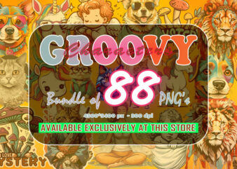 Groovy Style Cartoon Animal Character 88 Illustration Clipart Bundle t shirt design template