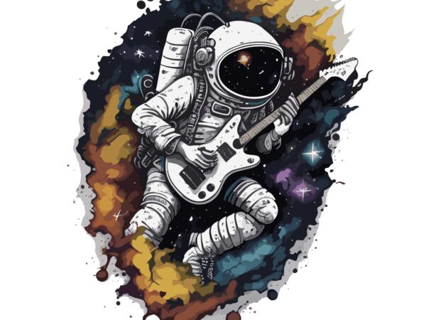 Guitar astro space t shirt design template
