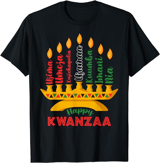 Happy Kwanzaa Kinara Seven Candles Principles Of Kwanzaa T-Shirt