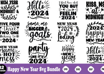 Happy New Year SVG Bundle, Happy New Happy New Year Svg Bundle, Heather Roberts Art, Cricut Cut Files, Instant Download, Sublimation Files, graphic t shirt