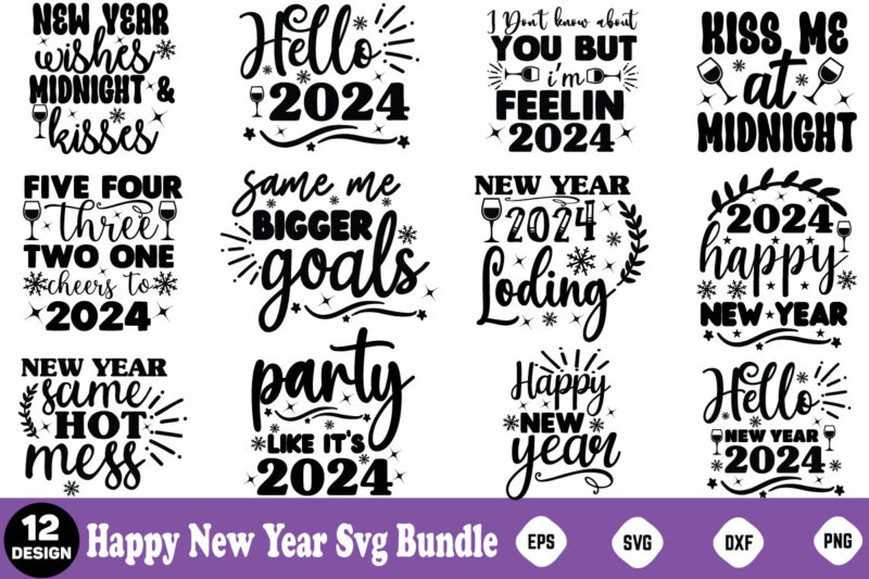 Happy New Year SVG Bundle, Happy New Happy New Year Svg Bundle, Heather Roberts Art, Cricut Cut Files, Instant Download, Sublimation Files,