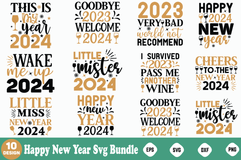 Happy New Year Svg Bundle ,New Year Happy New Year Svg Bundle, Heather Roberts Art, Cricut Cut Files, Instant Download, Sublimation Files,