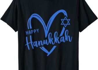 Heart Happy Hanukkah Dreidel Menorah Jewish Chanukah Holiday T-Shirt