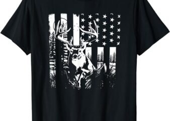 Hunting US Flag Deer Elk Buck Camoflage Hunter Dad Men Gift T-Shirt
