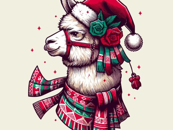 Cute ilama on christmas holiday t shirt vector file