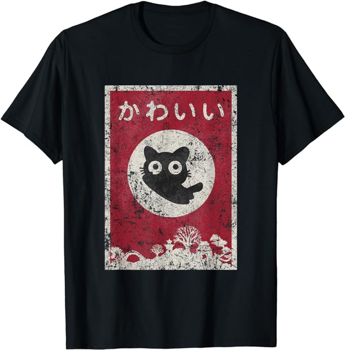 Kawaii cat Japanese black anime cat T Shirt T-Shirt