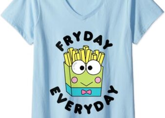 Keroppi French Fries Fryday Friday Everyday V-Neck T-Shirt
