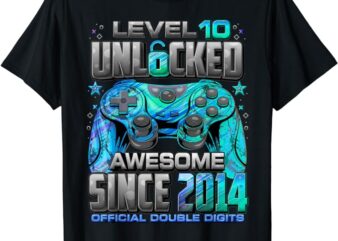 Level 10 Unlocked Awesome Since 2014 10th Birthday Gaming T-Shirt