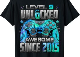Level 9 Unlocked Awesome Since 2015 9th Birthday Gaming T-Shirt