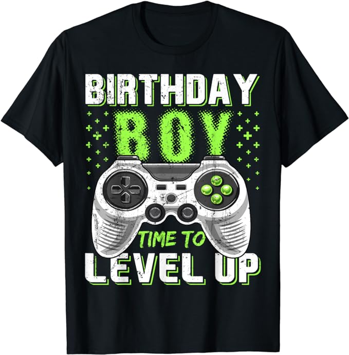 Level Up Birthday Boy Video Game T-Shirt – Classic Fit, Black, Kids Party Gift